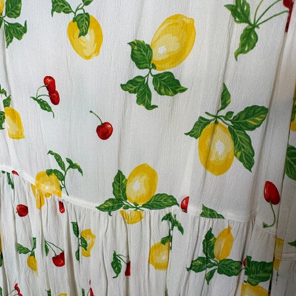 Jones New York Vintage Women's Sleeveless Cherry Lemon Fruit Maxi Dress Size 2X - Picture 4 of 6